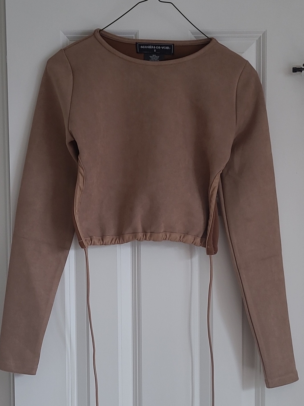 Manière De Voir Taupe Drawstring Cropped Sweatshirt